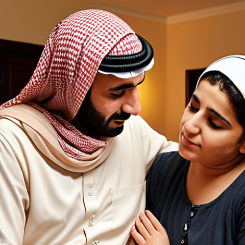 Home 22 **Family support:** A warm, brightly lit family scene showing parents actively listening and comforting their child. Emphasize connection, empathy, and open communication within an Arab household.