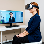 **Prompt:** A professional adult patient, fully clothed in modest business casual attire, is seated comfortably in a modern, clean therapy room. They are wearing a sleek virtual reality headset, with their posture indicating an immersive but controlled experience. A professional female therapist, also fully clothed in appropriate, professional dress, sits nearby, attentively observing the patient's reactions on a digital monitor. The room features soft, natural lighting and minimalist decor, creating a safe and reassuring atmosphere. The focus is on the therapeutic process and the secure environment. perfect anatomy, correct proportions, natural pose, well-formed hands, proper finger count, natural body proportions, high-resolution, professional photography, safe for work, appropriate content, fully clothed, professional, modest, family-friendly.