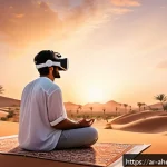 Home 17 정신건강 증진을 위한 혁신적 솔루션 - A serene virtual reality scene depicting a person wearing casual clothing and comfortable VR headset...